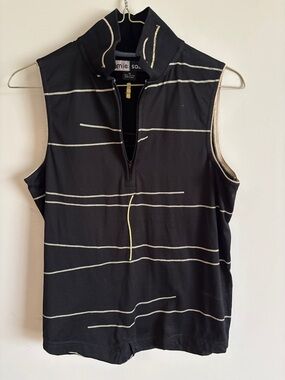 jamie sadock Black Polo Zip Top with Cream Stripes